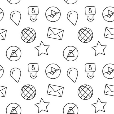 Monochrome vector seamless pattern of planet, star, drop, envelope for web sites and polygraphy