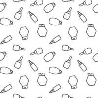 Vector seamless pattern of bottles for shampoo and soap on white background. It can be used for textile, backgrounds, placards