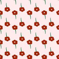 Seamless vector pattern of red flower with dark green stem and petals