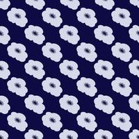 Vector seamless pattern of gray flowers on dark blue background