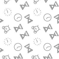 Seamless vector monochrome pattern of clock, alarm clock, hourglass for covers, shops, wrappers, sites, apps