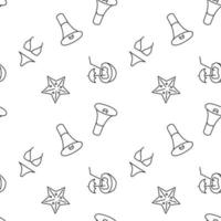 Seamless monochrome repeating pattern of loud speaker, starfish, coconut water, bikini vector