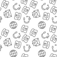 Vector seamless pattern of globe, phone, letter in envelope on white background. It can be used for textile, backgrounds, placards