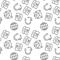 Vector seamless pattern of globe, phone, letter in envelope on white background. It can be used for textile, backgrounds, placards