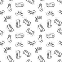 Seamless monochrome repeating pattern of bus, car, bicycle vector