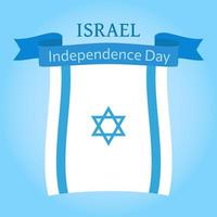 Israel Independence Day celebration poster. Greeting design with waving flag on light blue background. National holiday design template. Great for card, website, print, social media. Vector flat style