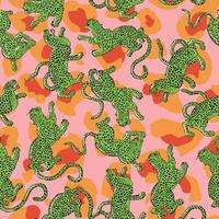 seamless pattern with green leopards on abstract background. Vector design for the textile industry.