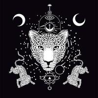 design for t-shirt with leopards and geometric elements isolated on black vector