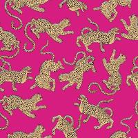 seamless pattern with yellow leopards on a pink background. Vector design for the textile industry.