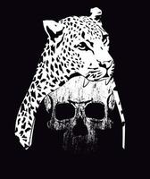 skull t-shirt design with leopard skin. Realistic vector illustration of dead african warrior.