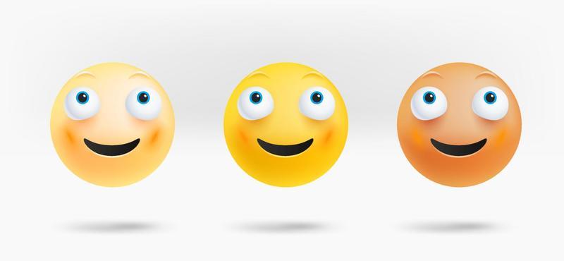 Different facial emoticons set. Excited emotion. 3d vector isolated on white background