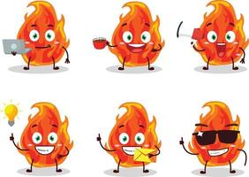 fuego dibujos animados personaje con varios tipos de negocio emoticones vector