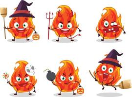 Víspera de Todos los Santos expresión emoticones con dibujos animados personaje de fuego vector