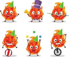 Cartoon character of fire with various circus shows vector