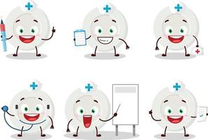 Doctor profession emoticon with plate angry expression cartoon character vector