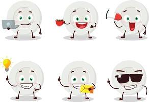 Plate angry expression cartoon character with various types of business emoticons vector