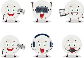 Plate angry expression cartoon character are playing games with various cute emoticons vector