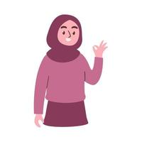Happy muslim Woman With ok sign vector