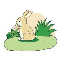 Illustration of a grassland ecosystem. Inside are rabbits, grass, flowers, earth, air. Suitable for use as a design illustration for learning living things. Biology education vector