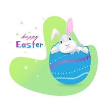 Easter bunny sitting in eggshell. Happy Easter greeting vector card.