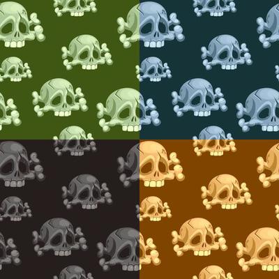 Set of seamless pattern with human skull and crossbonesn. Symbol of death or dangerous. Design element for halloween holiday.