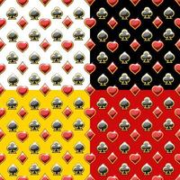 PrintSeamless patterns with Playing Cards Symbols on different background. Heart, spade, club and diamond vector