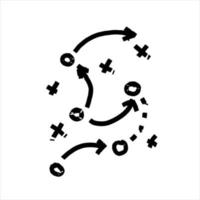 Sports tactics and strategy. Scheme of movement of team player. Combination of crosses and circles with path arrows. Pitch ball instructions. vector