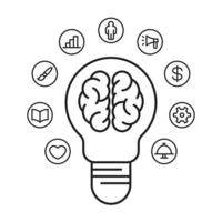 Human brain icon inside a light bulb, simple design illustration on white background vector