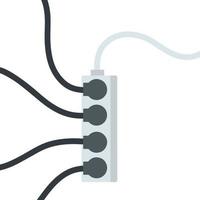 Many outlets to plug with wires. load on system. Cartoon flat illustration vector