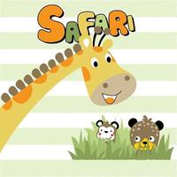 vector cartoon of funny giraffe with leopard and monkey