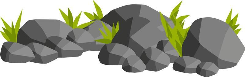 Stones for the background of natural landscape. set of Rocks with grass for scenery view - cartoon illustration moss