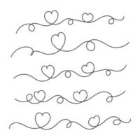 Hand drawn continuous lines with hearts. - Vector. vector