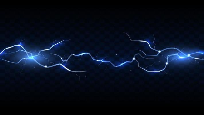 Thunderstorm and lightning. Magic electricity lighting effects. Realistic design element. Vector Illustration