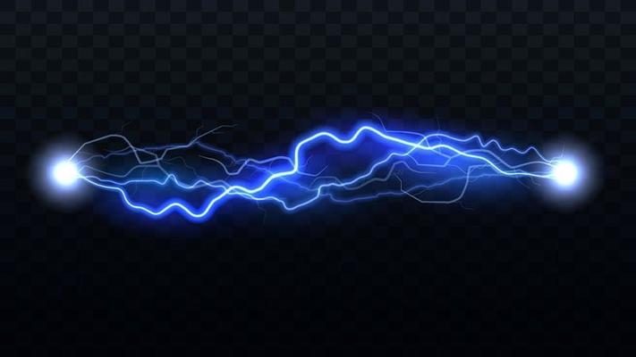 Thunderstorm and lightning. Magic electricity lighting effects. Realistic design element. Vector Illustration