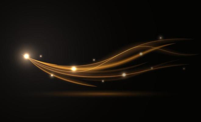 Golden curly vines. Motion wavy design, abstract golden ray background. Vector illustration
