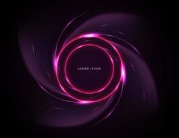 Abstract purple light circle lines effect on black background. Rotating rings with shine rays. Vector illustration