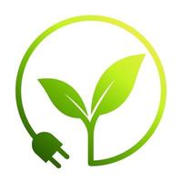 enchufe eléctrico verde ecológico con vector de icono de hojas ahorrar energía con concepto de ecología de enchufe eléctrico para diseño gráfico, logotipo, sitio web, redes sociales, aplicación móvil, ilustración de interfaz de usuario