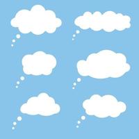 Cloud speech bubbles collection. Flat simple abstract speech bubble in a shape of a cloud on blue background vector