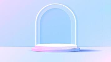 Display podium or stand with blue and pink gradient for product presentation in pastel colors room. minimal style ideal for presentation product platform, advertisement, package showing. vector. vector