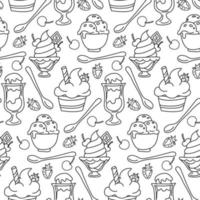 Perfect funny vector background. Seamless ice cream pattern on a white background. Background illustration with ice cream doodles. Assorted ice cream for printing, adding, greeting cards and textiles