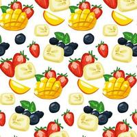 A pattern from the fruit mix set. Vector illustration of banners with various tropical fruits highlighted on a white background. Fresh fruits in the selection of a taste mix in a cartoon flat style