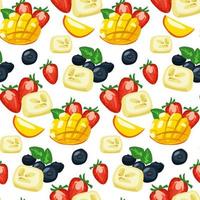 un modelo desde el Fruta mezcla colocar. vector ilustración de pancartas con varios tropical frutas destacado en un blanco antecedentes. Fresco frutas en el selección de un gusto mezcla en un dibujos animados plano estilo