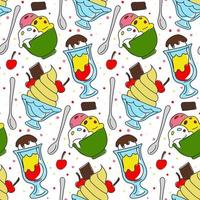 Funny pattern of ice cream on a white background. Background illustration with scribbles of ice cream and the color of the spots. Assorted ice cream for printing, adding, greeting cards and textiles vector