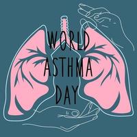 World Asthma Day. Retro style paper cut pattern light and linear hands. The concept of the holiday. Template for background, banner, postcard, poster with text inscription. Vector illustration