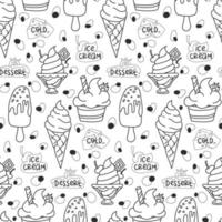 Perfect funny vector background. Seamless ice cream pattern on a white background. Background illustration with ice cream doodles. Assorted ice cream for printing, adding, greeting cards and textiles