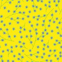 Seamless pattern Spring flower,Vintage Design in 1970s with Seamless tiny flower Blue,Pink color on Yellow background,60s,70s Retro Pattern style for Hippie,Groovy, funky Wall Interior Decoration vector