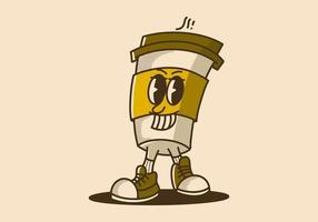 cardboard coffee cups mascot character design in vintage color vector