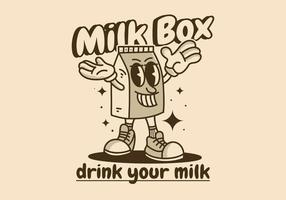 milk box mascot character design in vintage color vector