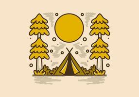 Camping tent between two big pine trees illustration vector
