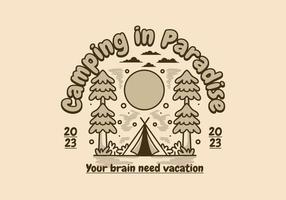 Camping tent between two big pine trees illustration vector